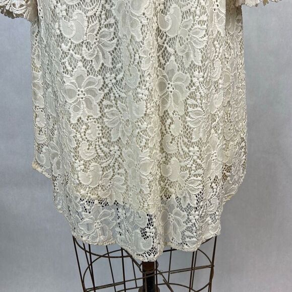 Umgee Womens Lace Off Shoulder Natural Cream Ivory Mini Dress Sz Medium Lined - Picture 6 of 11